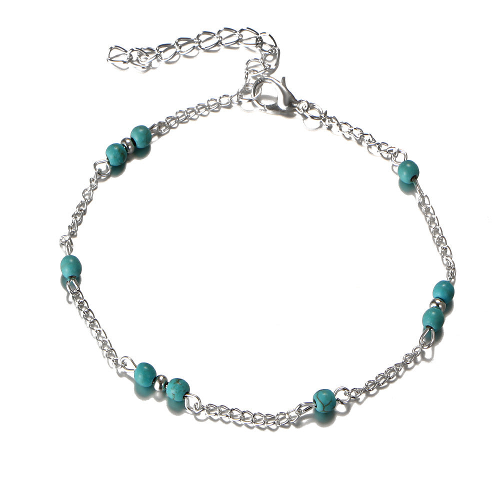 Retro Alloy Beaded Turquoise Women's Anklet