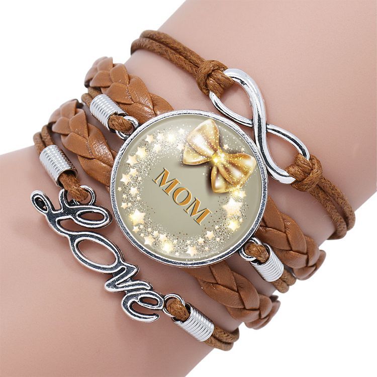 Mother Time Gemstone Multi-layer Braided Leather Bracelet