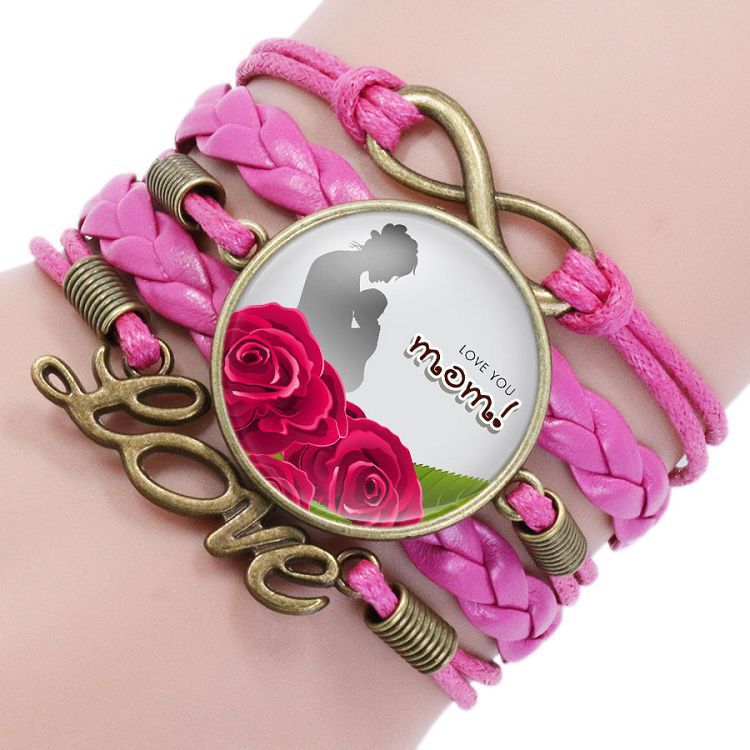 Mother Time Gemstone Multi-layer Braided Leather Bracelet