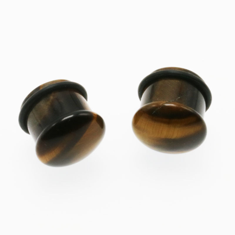 Simple Round Tiger Eye Stone Ear Expander 6-16mm