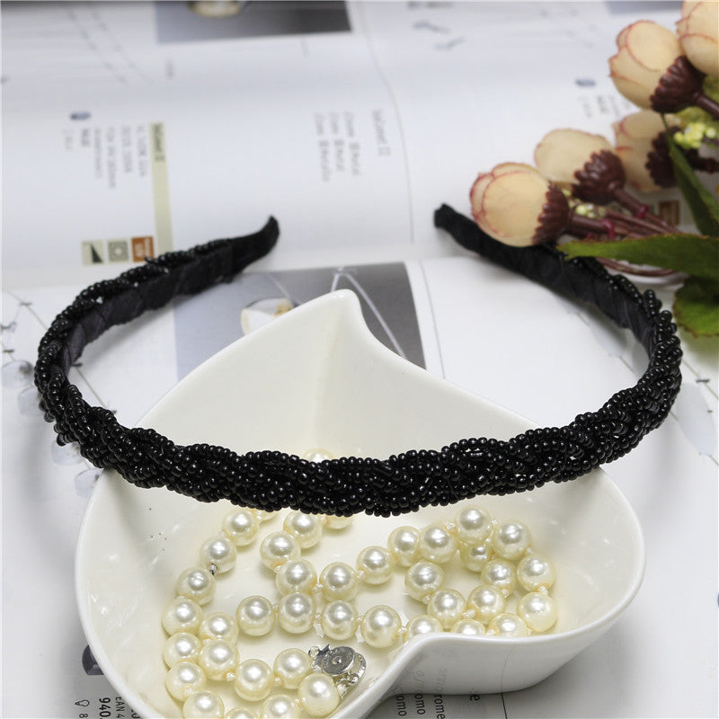 Women's Fashion Beaded Twist Braided Pearl Headband Hair Accessories