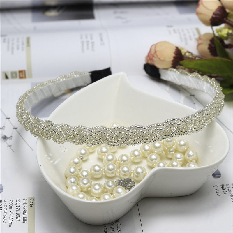 Women's Fashion Beaded Twist Braided Pearl Headband Hair Accessories