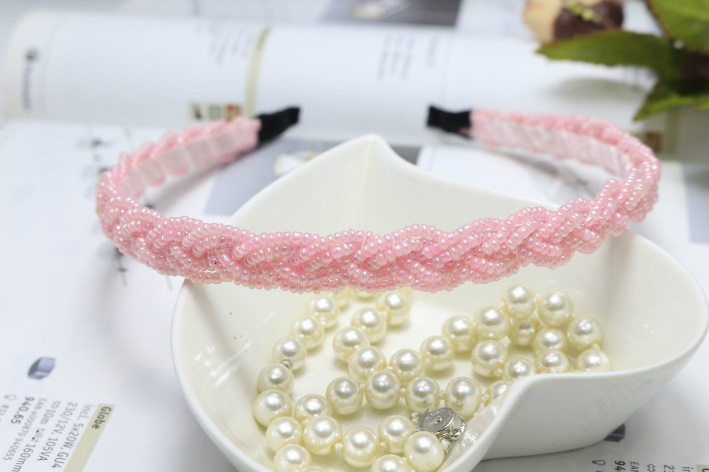 Women's Fashion Beaded Twist Braided Pearl Headband Hair Accessories