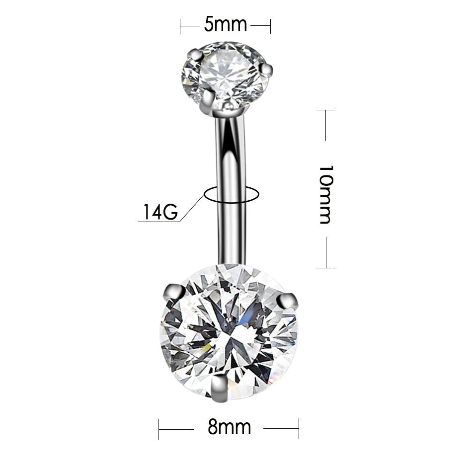 Geometric Zircon Inlaid Stainless Steel Belly Button Ring Jewelry