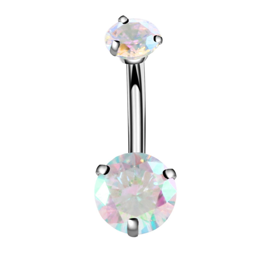 Geometric Zircon Inlaid Stainless Steel Belly Button Ring Jewelry