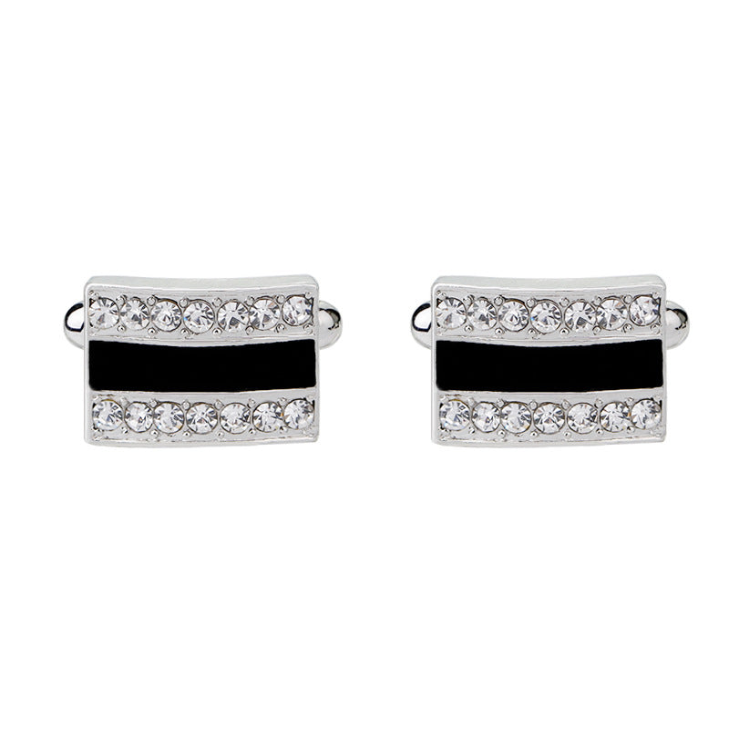 European Geometric Rectangular Diamond-studded Cufflinks