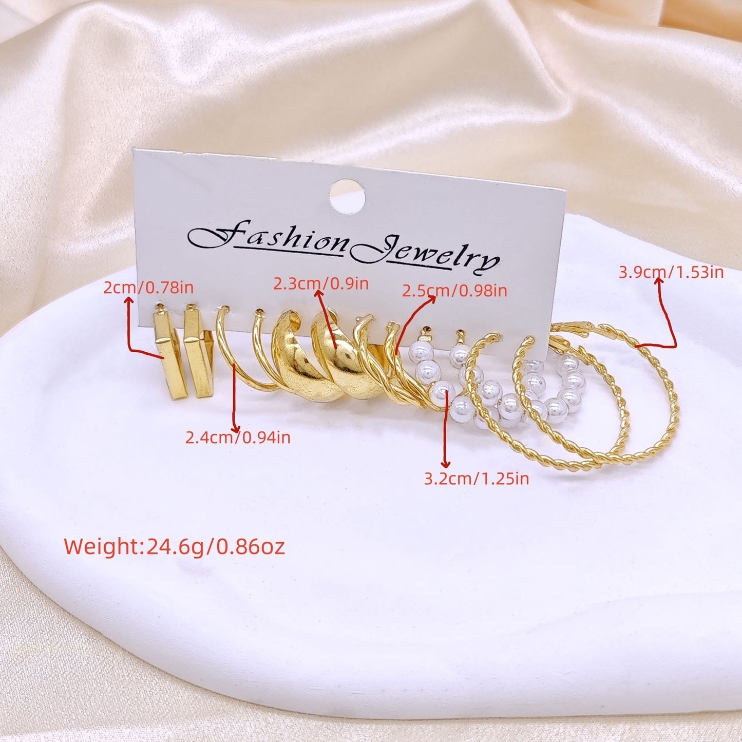 5 Sets Geometric Alloy Hoop and Pearl Earrings Set