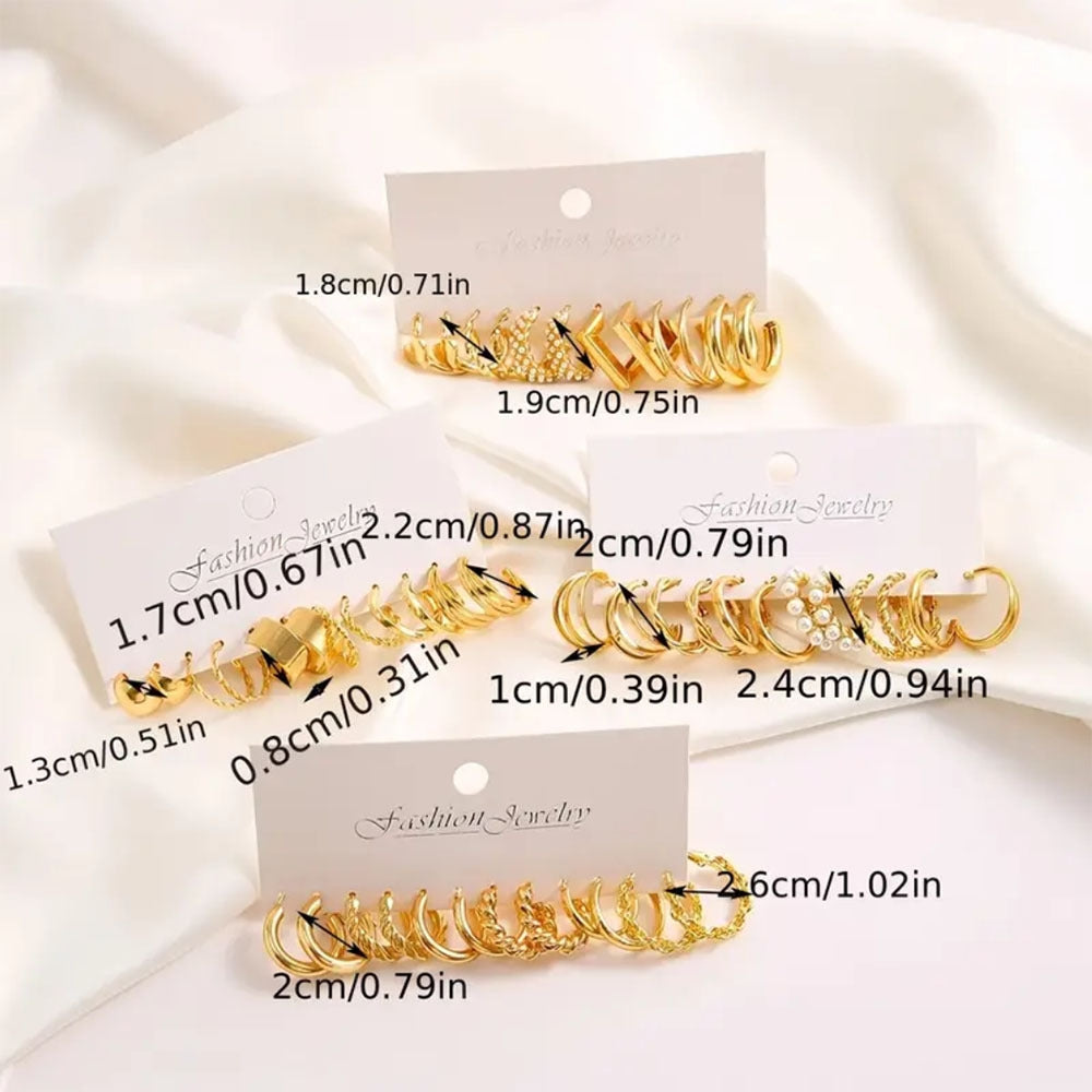 5 Sets Geometric Alloy Hoop and Pearl Earrings Set