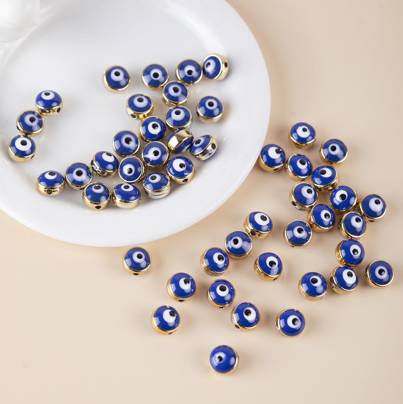 50 Pieces 6x8mm Resin Evil Eye Beads Double-Sided Gold Plated Spacer Beads for Jewelry Making