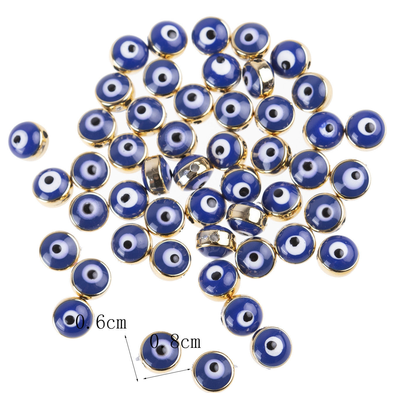 50 Pieces 6x8mm Resin Evil Eye Beads Double-Sided Gold Plated Spacer Beads for Jewelry Making