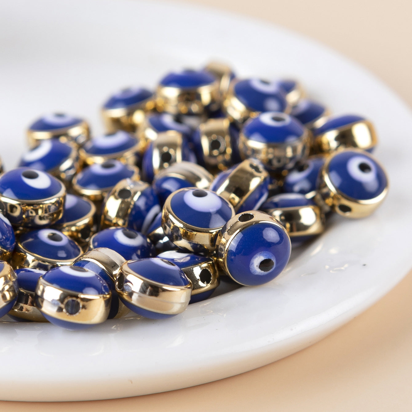 50 Pieces 6x8mm Resin Evil Eye Beads Double-Sided Gold Plated Spacer Beads for Jewelry Making