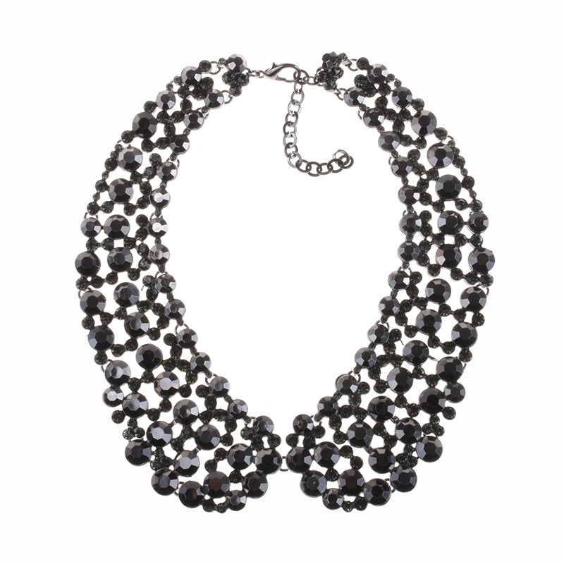 Glam Geometric Alloy Inlay Pearl Rhinestone Statement Necklace