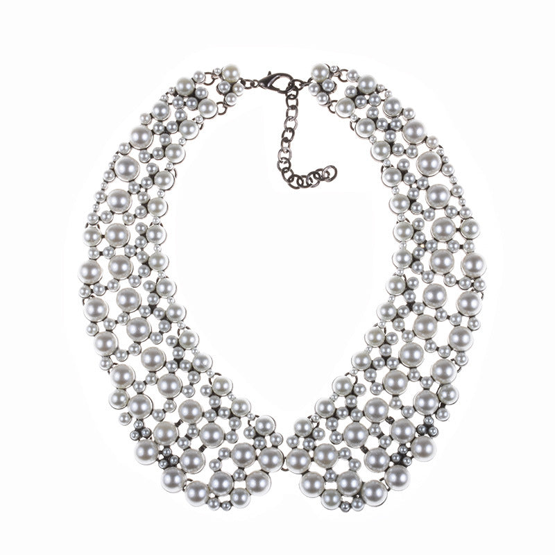 Glam Geometric Alloy Inlay Pearl Rhinestone Statement Necklace