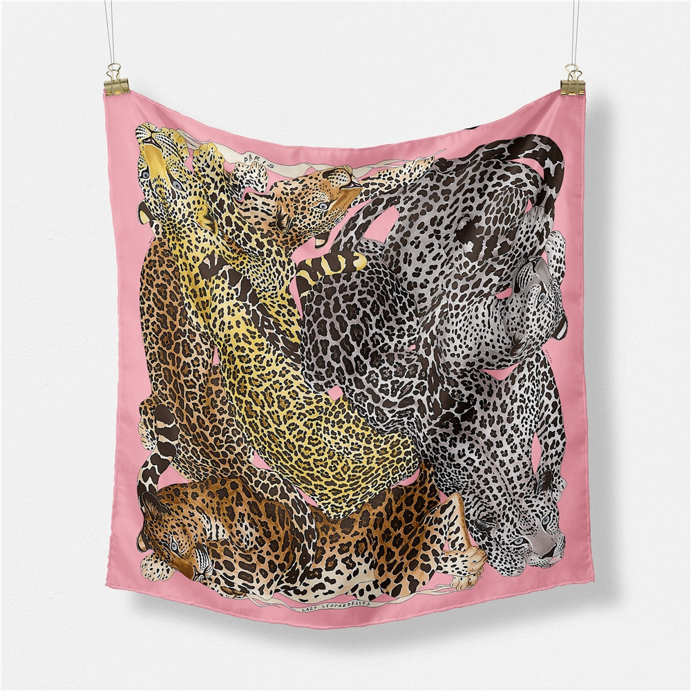 53cm Leopard Print Twill Silk Square Scarf