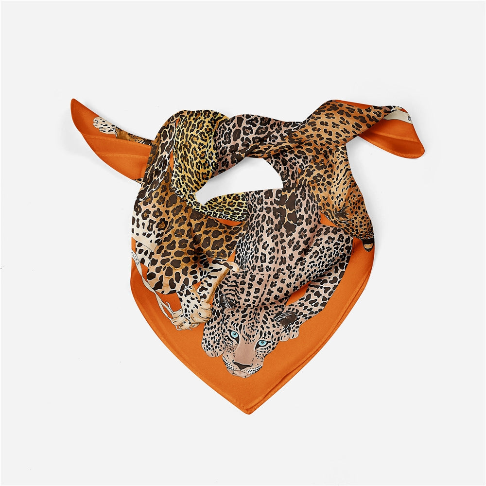 53cm Leopard Print Twill Silk Square Scarf