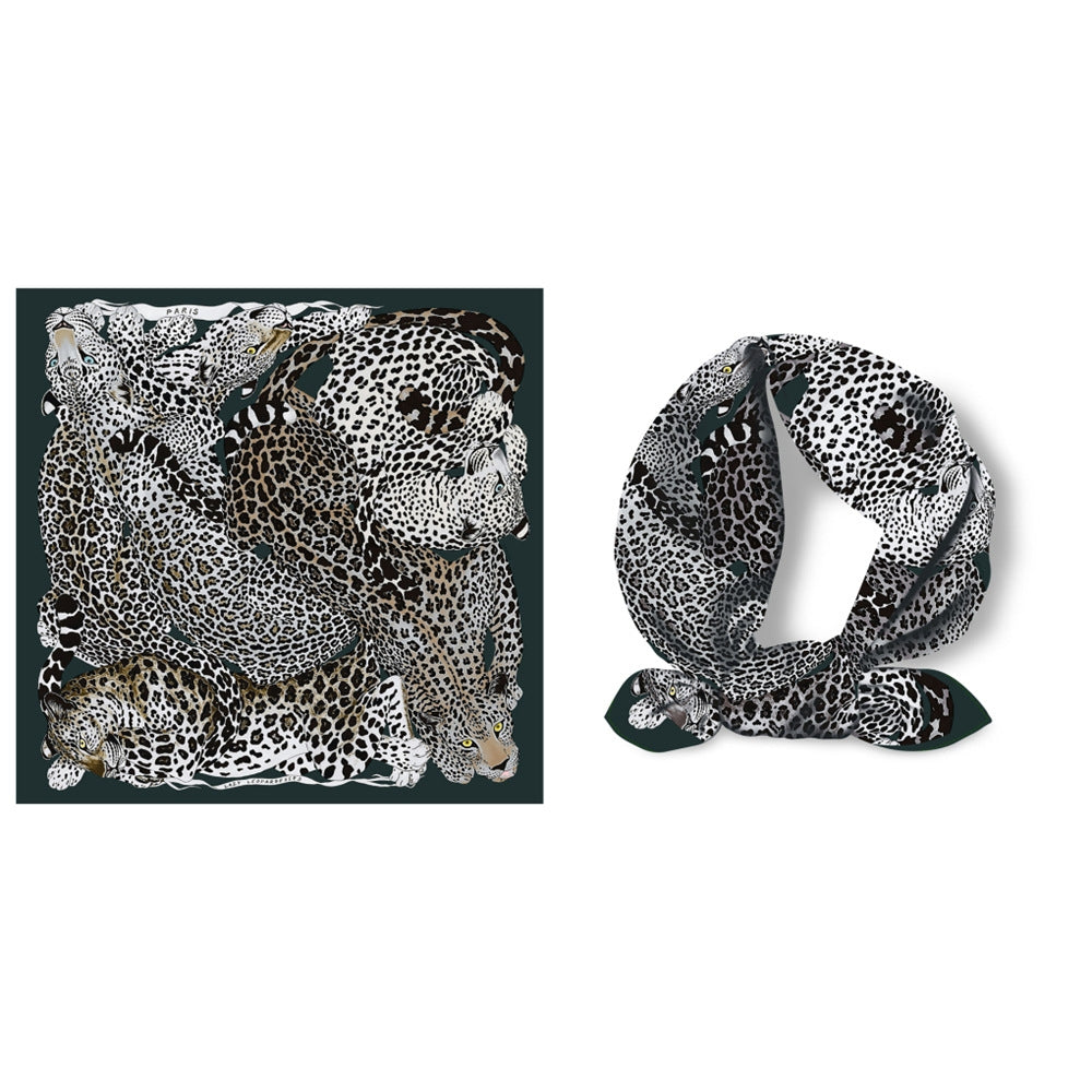 53cm Leopard Print Twill Silk Square Scarf