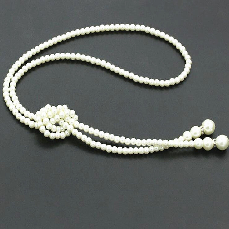 Simple Vintage Double Layer Pearl Tassel Long Necklace for Women