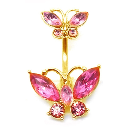 Glam Retro Butterfly Zircon Inlay Stainless Steel Belly Ring