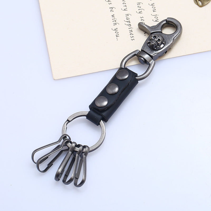 Vintage Leather Keychain for Men - Black Car Key Holder Gift