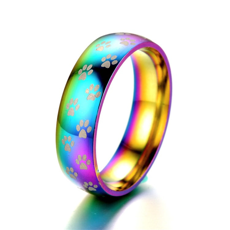 Colorful Cat Paw Titanium Steel Ring - Creative Rainbow Design