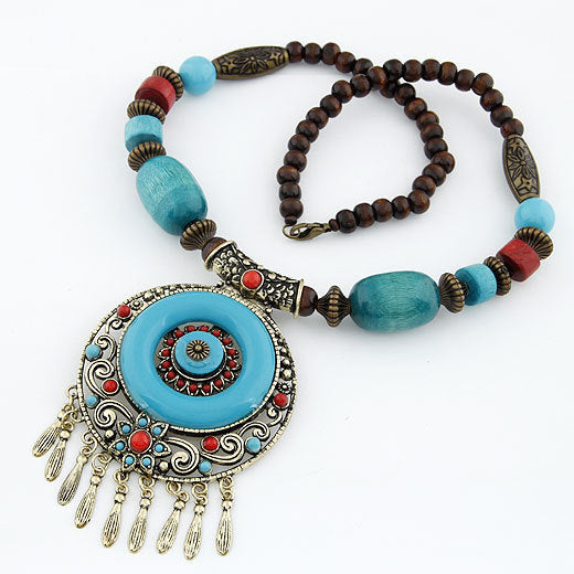 Bohemian Gem Tassel Pendant Necklace