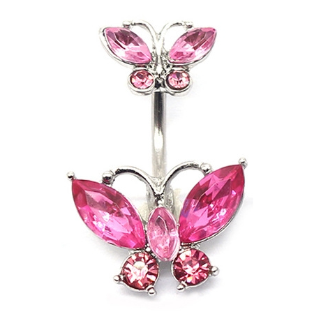 Glam Retro Butterfly Zircon Inlay Stainless Steel Belly Ring