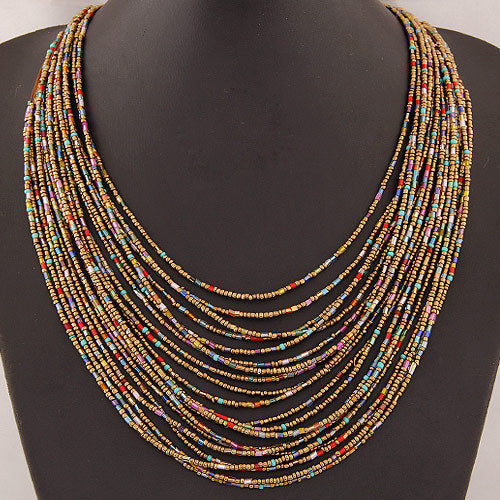 Bohemian Geometric Multilayer Beaded Necklace