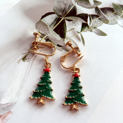 Fashion Christmas Tree Wreath Deer Alloy Plated Women's Drop Earrings Ear Clips - 1 Pair