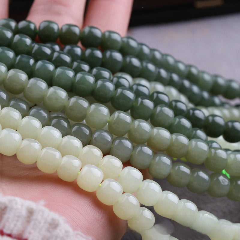 8x7mm Hetian Jade Qinghai Light Green Barrel Beads for Bracelet Necklace DIY Accessories