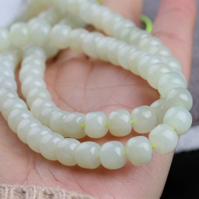 8x7mm Hetian Jade Qinghai Light Green Barrel Beads for Bracelet Necklace DIY Accessories