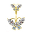 Glam Retro Butterfly Zircon Inlay Stainless Steel Belly Ring