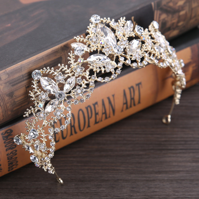 Baroque Crystal Pearl Flower Tiara Headband for Brides and Princesses