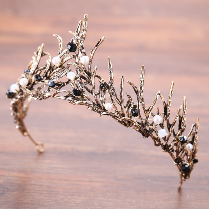 Baroque Crystal Pearl Flower Tiara Headband for Brides and Princesses