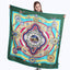 Roman Clock Print Large Silk Square Scarf - 130cm Twill Satin Shawl