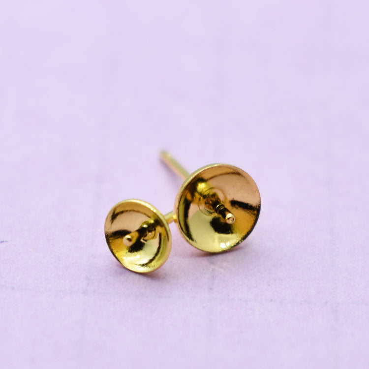 Copper Bowl-Shaped Ear Stud with Needle - Gold Plated, 4/5mm Inner Diameter