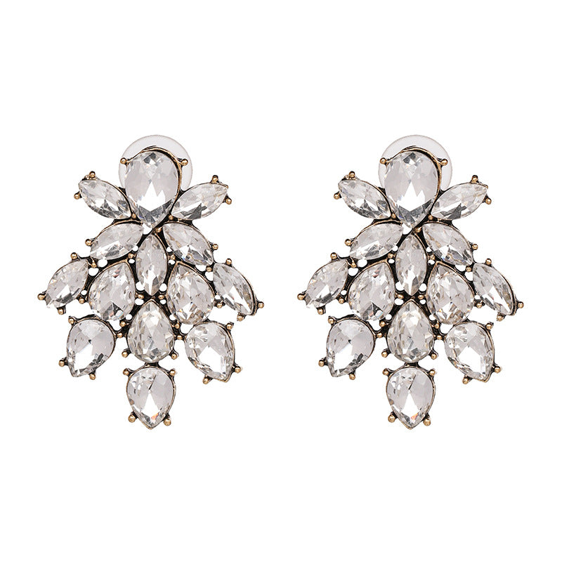 New Floral Alloy Glass Crystal Stud Earrings