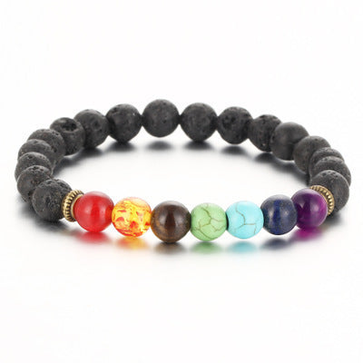 Fashion Round Beaded Unisex Bracelet with Turquoise Tiger Eye and Colorful Volcanic Stone 8mm