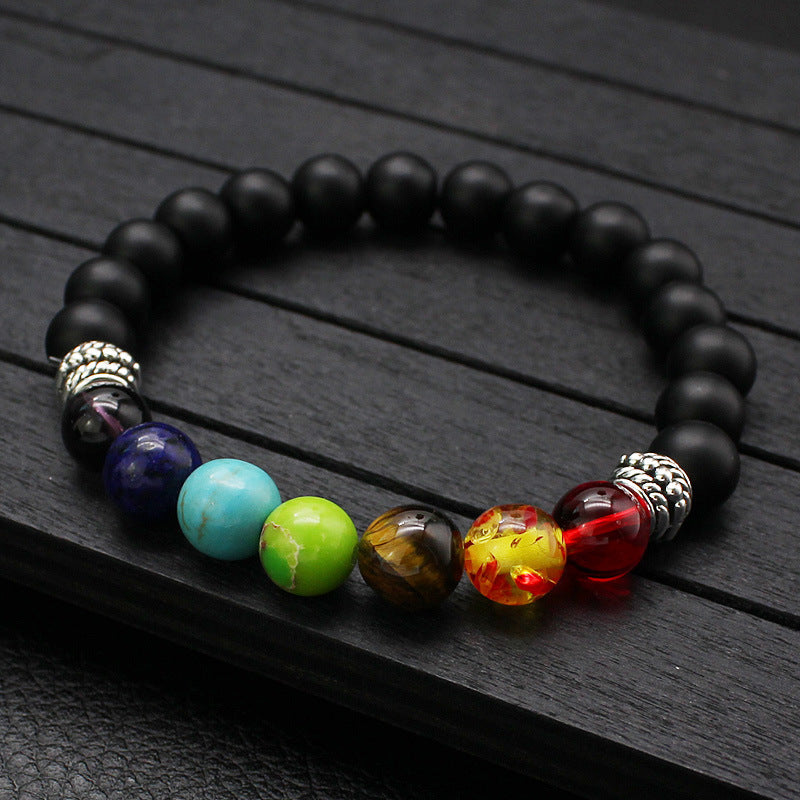 Fashion Round Beaded Unisex Bracelet with Turquoise Tiger Eye and Colorful Volcanic Stone 8mm