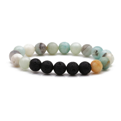 Natural Stone Sunstone and Black Rutilated Quartz Bracelet for Men