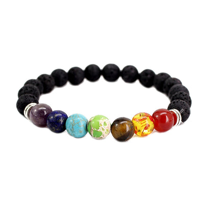 Fashion Round Beaded Unisex Bracelet with Turquoise Tiger Eye and Colorful Volcanic Stone 8mm