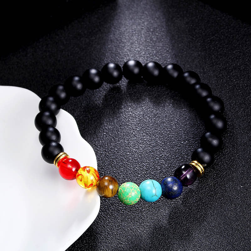 Fashion Round Beaded Unisex Bracelet with Turquoise Tiger Eye and Colorful Volcanic Stone 8mm