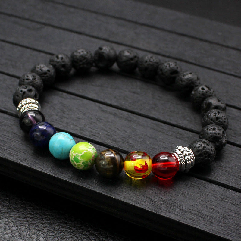 Fashion Round Beaded Unisex Bracelet with Turquoise Tiger Eye and Colorful Volcanic Stone 8mm