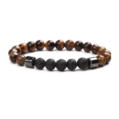 Natural Stone Geometric Beaded Bracelet with Tiger Eye and Volcanic Stone