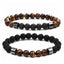 Natural Stone Geometric Beaded Bracelet with Tiger Eye and Volcanic Stone