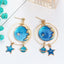 Lady Heart Asymmetric Blue Starry Sky Moon Universe Planet Earrings