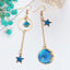 Lady Heart Asymmetric Blue Starry Sky Moon Universe Planet Earrings