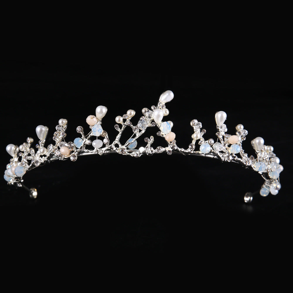 Baroque Crystal Pearl Flower Tiara Headband for Brides and Princesses