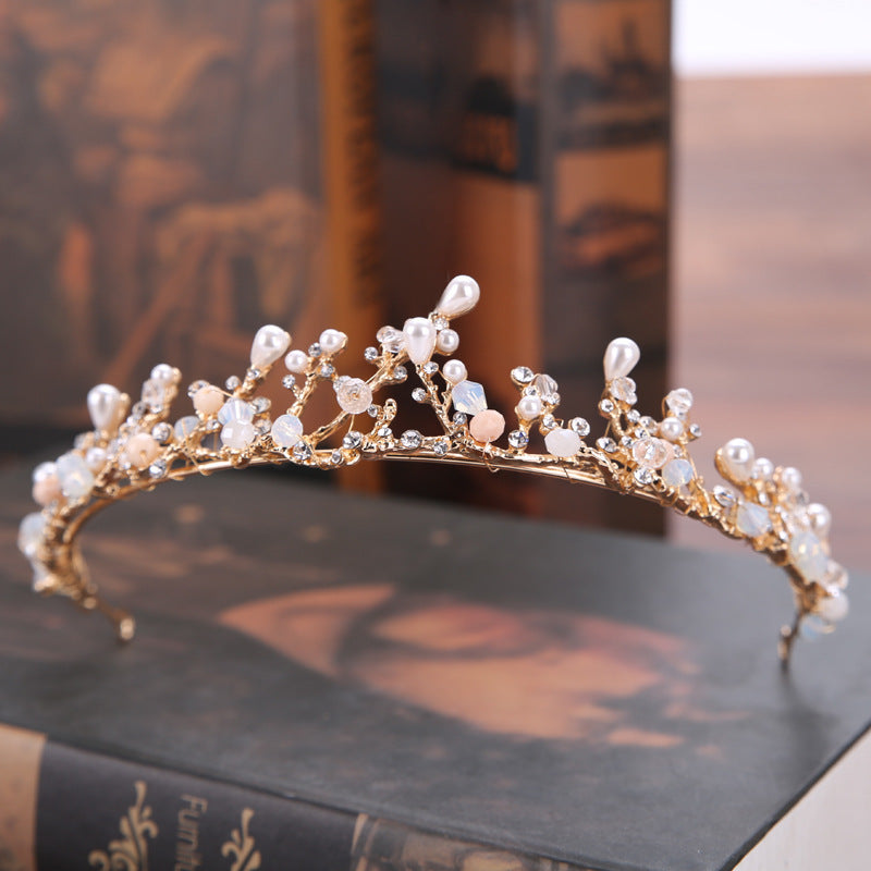 Baroque Crystal Pearl Flower Tiara Headband for Brides and Princesses