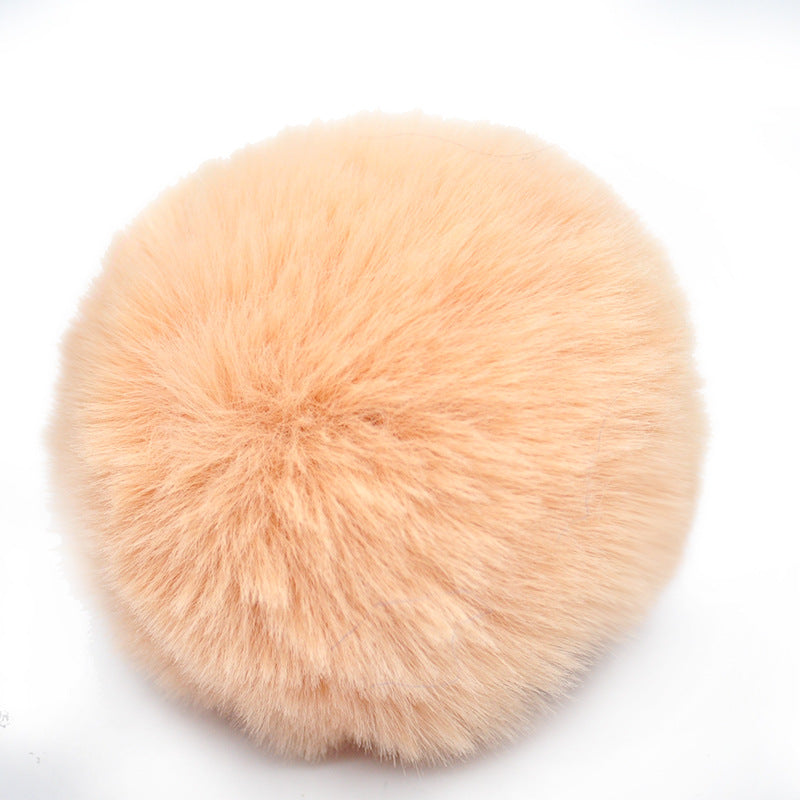 Cute Solid Color Alloy Cloth Women's Keychain with Faux Rabbit Fur Pom Pom Charm