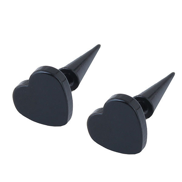 Men's Vintage Stainless Steel Round Stud Earrings - Black Dumbbell Design